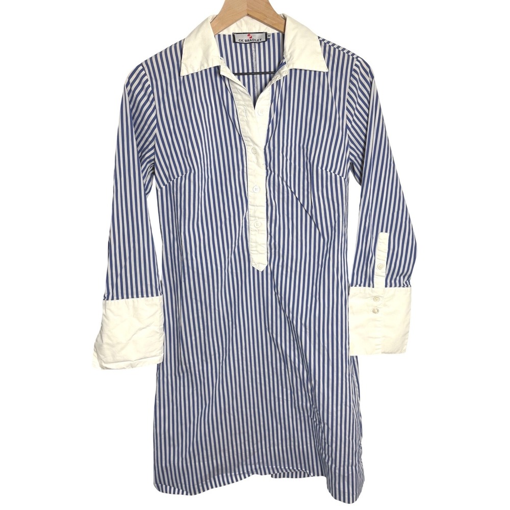 CK Bradley Womens Blue White Striped  Shirt Dress Size Medium